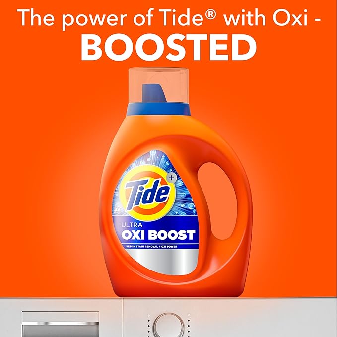 Tide Ultra Oxi Boost Liquid Laundry Detergent, 148 fl oz, 105 Loads, Advanced Stain Remover with Extra Oxi Power