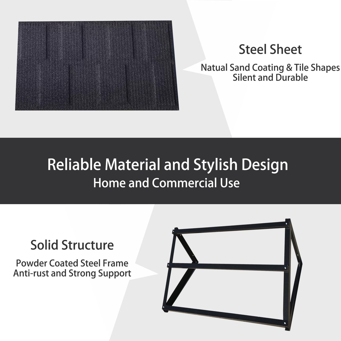 BIGalleons Fixed Metal Awnings 52 in W x 31 in H, Triangle Steel Frame with Tile Shaped Metal Awning for Door Entrance, Windows, Porches and Balconies (Black)