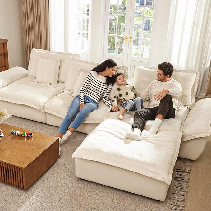 POVISON Oversized Modular Sectional Sailboat Sofa for Living Room with Adjustable Backrest Sectional Couches Large Deep Sofa Set 3 Seats Big with Ottoman Comfy Cloud Couch for House Office