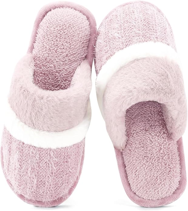 GOEWY Cozy Slippers for Women Indoor and Outdoor Fuzzy House Shoes with Memory Foam Anti-Skid Sole Gifts for Women Mom Ladies