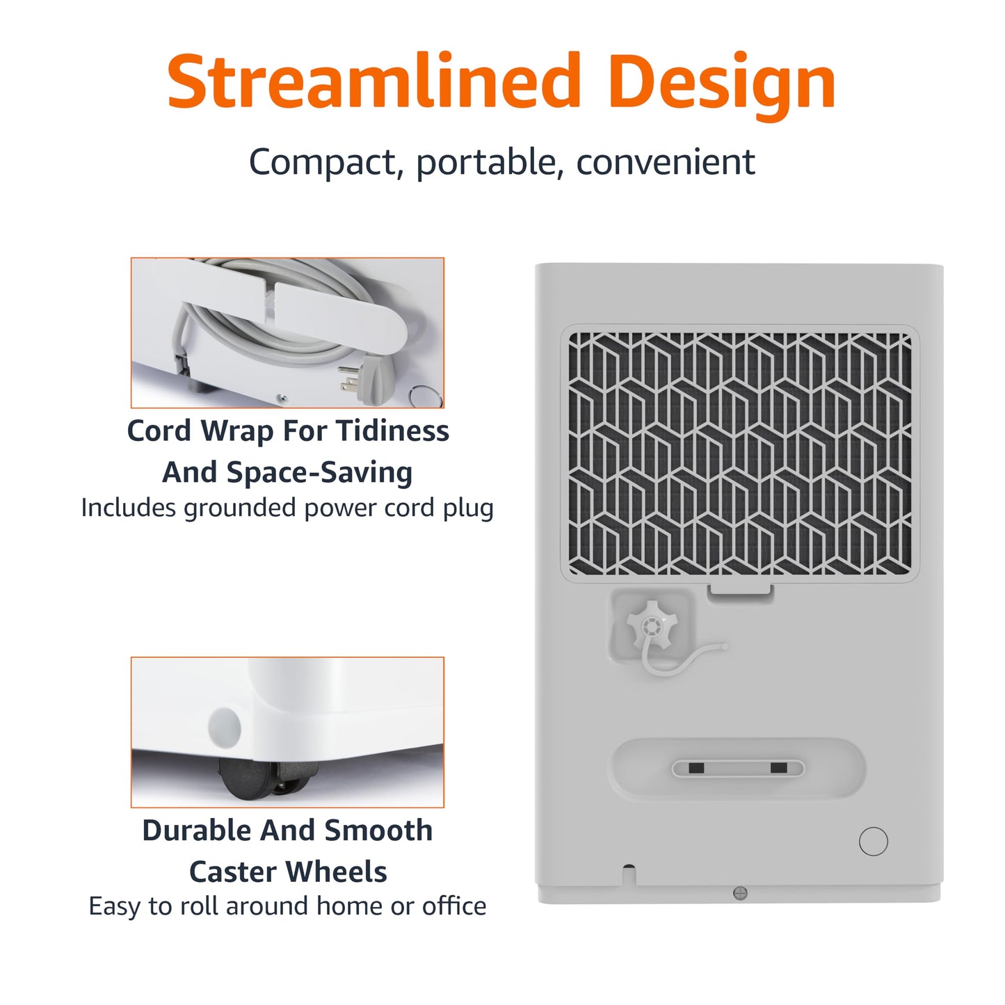 Amazon Basics 35-Pint Large Dehumidifier for Home, Humidity Control, Auto-Defrost, Timer, Overflow Protection, for Rooms up to 2500 SFT, White