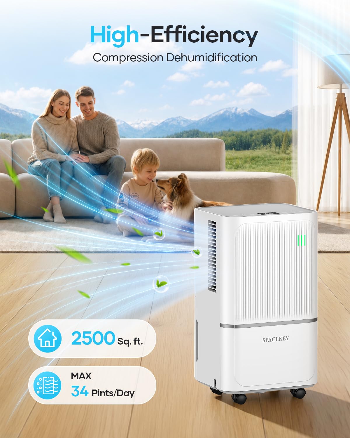 34 Pints Dehumidifier for Basement with Drain Hose Up to 2500 Sq.Ft, Compressor Dehumidifiers for Home, Bedroom, Bathroom, Large Room, 3 Modes, Intelligent Humidistat, Auto Shut-off, 24H Timer, White