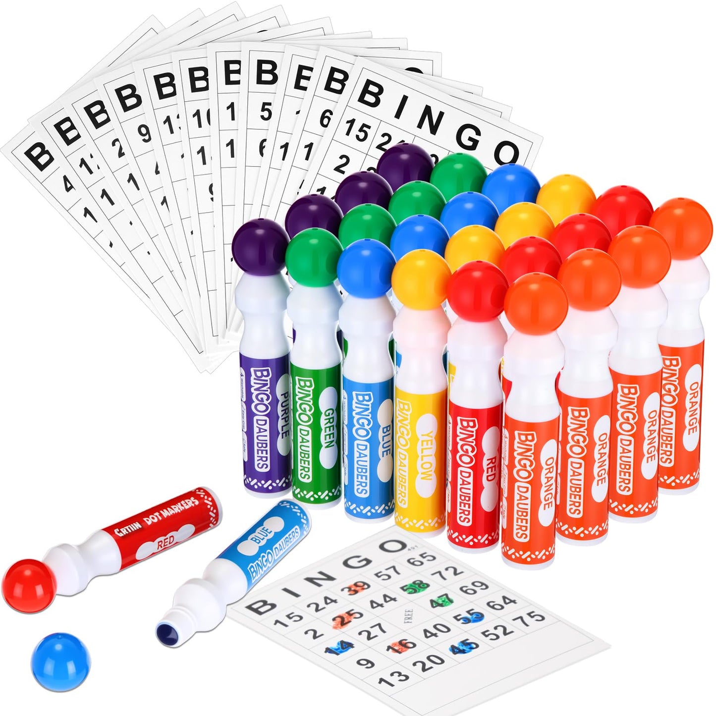 Crtiin 204 Pack Bingo Game Cards and Bingo Daubers Set Includes 180 Disposable Paper Game Sheets, 24 Mixed Colors Dot Markers Party Supplies for Card Games Activity Family Gathering Night