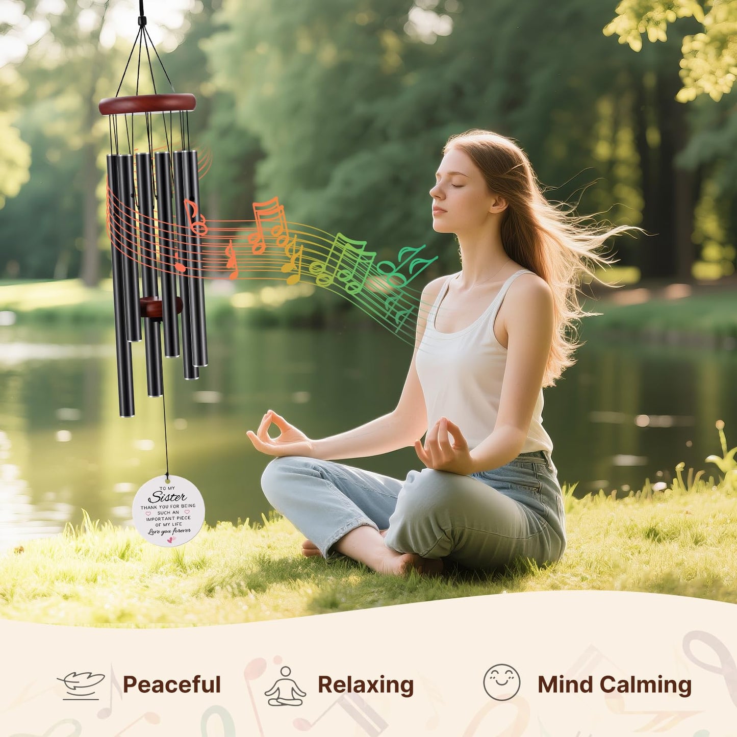 BeauGift Sister Birthday Gifts, Ceramic Wind Chime from Big Sisters Brother, Best Sister Ever Wind Chimes Gift for Christmas Wedding Graduation, Home Decor Keepsake for Bestie Stepsister Sis in Law