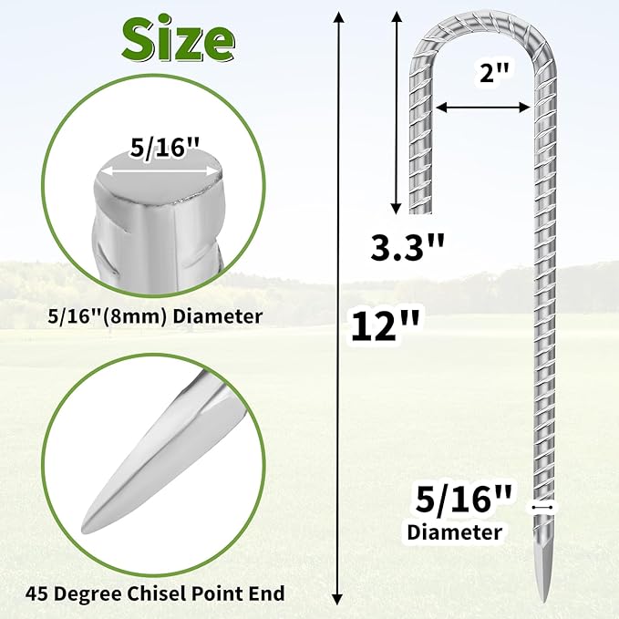 Besitu 12 Inch Ground Stakes Heavy Duty J Hook 30-Pack Metal Spikes Galvanized Ground Hooks Anchors Rebar Ground Stakes for Fence Tent Gazbo Bounce House and Outdoor Decorations Inflatables