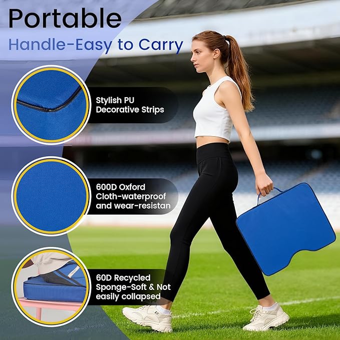 FirstGift 2-Pack 3.15" Stadium Seat Cushions - Portable Water-Resistant Bleacher Pads with Decorative Trim, Lightweight & Comfortable for Sports, Games, and Outdoor Events