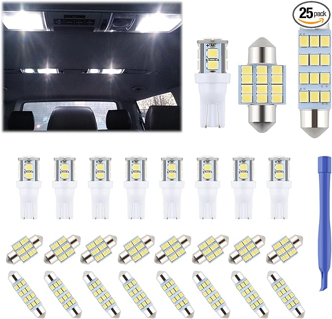 iFunyLED 24 Pieces Dome Light LED Car Interior Bulb Kit Set 194 T10 DE3175 578 31mm 42mm Bulbs Interior Replacement Lights...