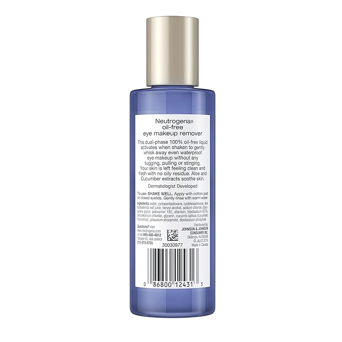 Neutrogena Gentle Oil-Free Eye Makeup Remover & Cleanser for Sensitive Eyes, Makeup Remover for Waterproof Mascara, Dermatologist & Ophthalmologist Tested, 3.8 fl. oz