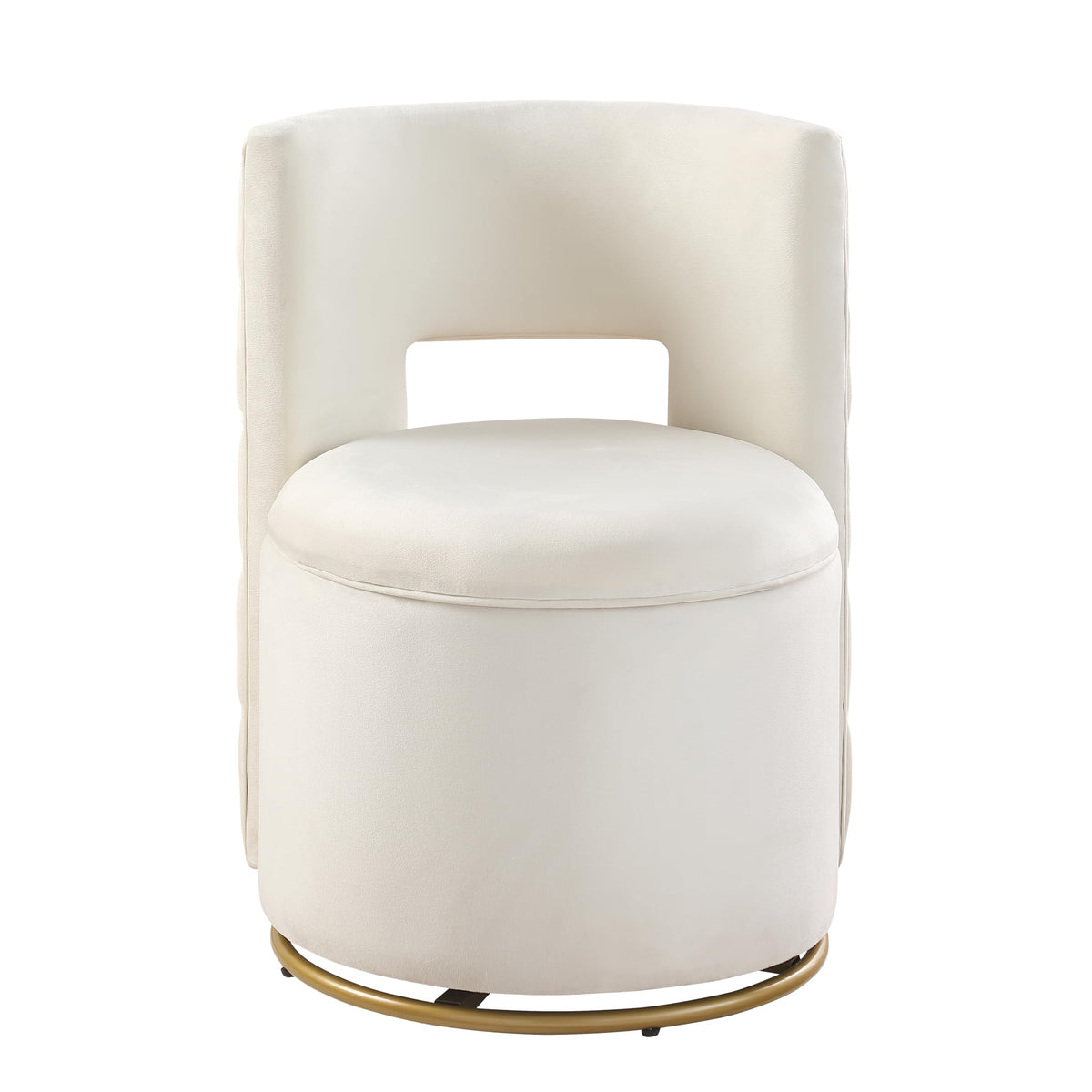 Tassullo Swivel Chair with Storage for Living Room, Round Velvet Vanity Chair with Tufted Button Back, Pillow Included (Beige)