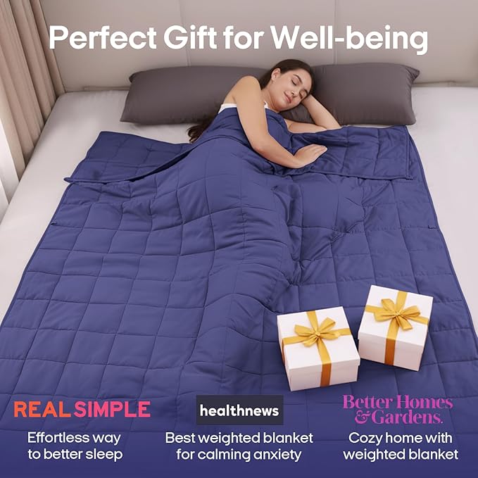 ZonLi Weighted Blanket for Adults (60"x80", 20lbs, Dusk Blue) Queen Size High Breathability Cooling Heavy Blanket, Soft Material with Premium Glass Beads, All-Season, Easy Care