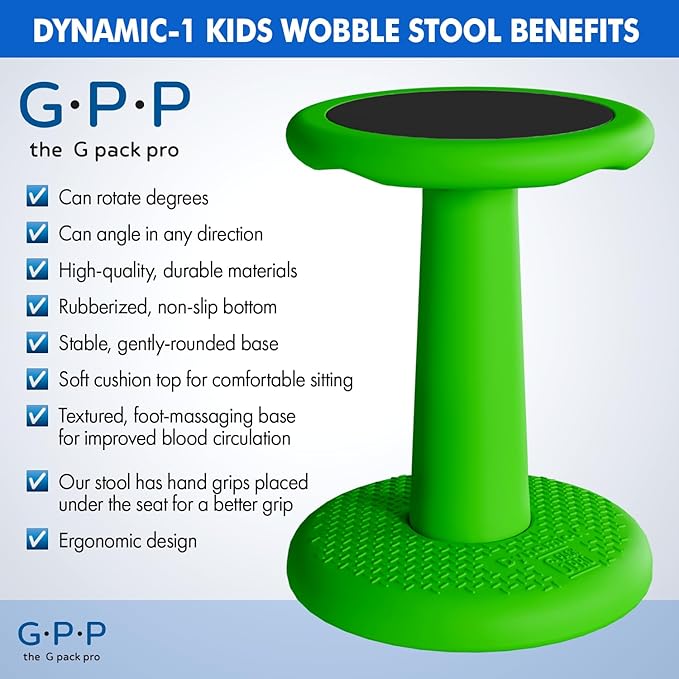 Gpack-pro Kids Wobble Stool 2-Pack – Improves Focus Attention – Non-Slip Base - Wiggle Chair Active Flexible Seating for Preschool Kindergarten Elementary School 17.7-Inch High (Green)