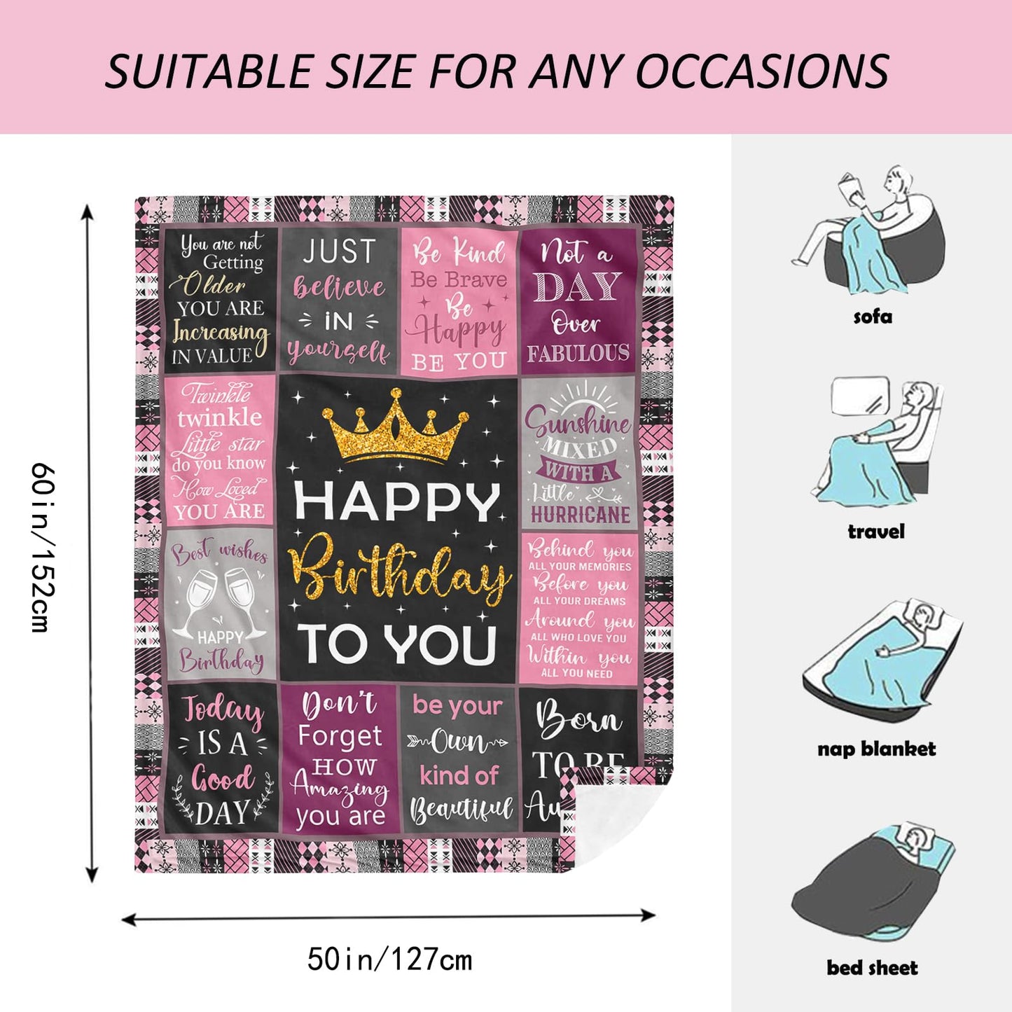 Amonee-YL Birthday Gifts for Women/Girls/Her, Happy Birthday Decorations Blanket 50"X60", Gifts for Women Birthday Unique, Birthday Presents for Mom/Daughter/Friend/Sisters, Woman Birthday Gift Ideas