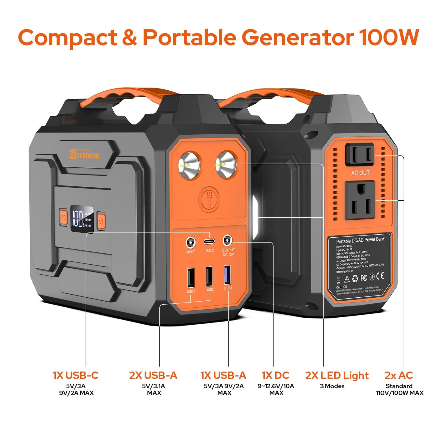 Portable Solar Power Station 100W with Foldable 40W Solar Panel,120W 110V Portable Power Pack with AC Outlet for Laptop Smart Device Outdoor Camping RV Hiking Outdoor Backup with Solar Charger