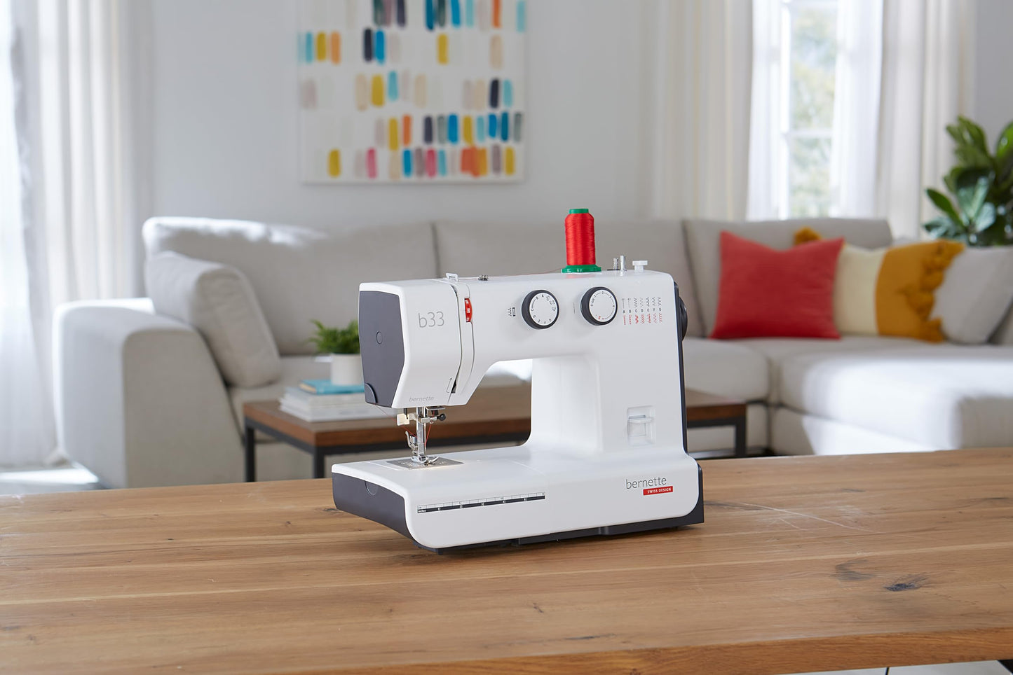 Bernette B33 Swiss Design Sewing Machine | Mechanical, Heavy-Duty, Portable, 15 Built-In Stitches, 5mm Stitch Width, Front-Loading Bobbin, Semi-Automatic Threader, Cutter,10 Bobbins