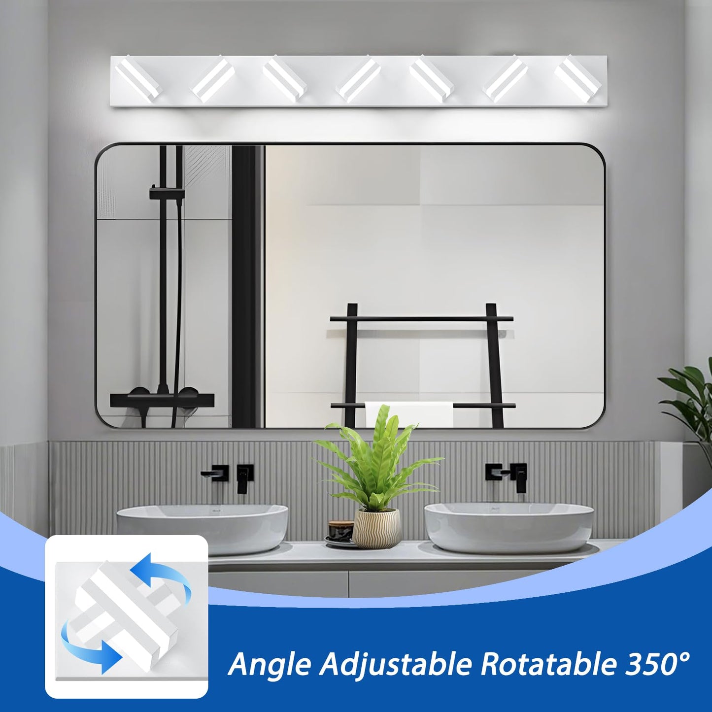 IZORRO LED Modern Bathroom Lights Fixtures(7-Light,Dimmable),Matte White Acrylic Wall Lighting,Vanity Lights for Bathroom Over Mirror - 6000k 40In （No Assembly Required）