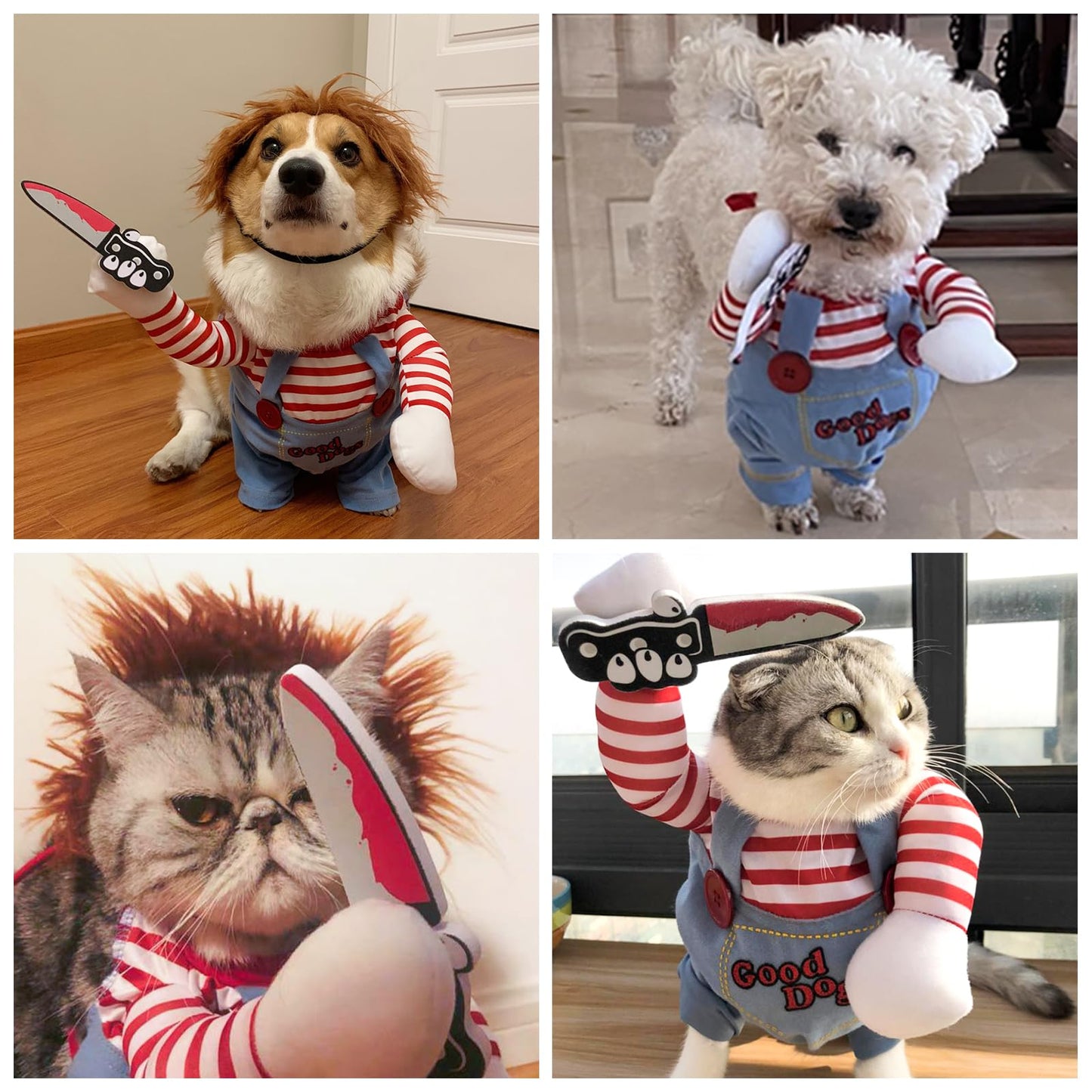 Dog Halloween Costume,Funny Chucky Dog Costume with Pet Wig,Cosplay Scary Outfit with Knife Clothes for Dogs (Small)