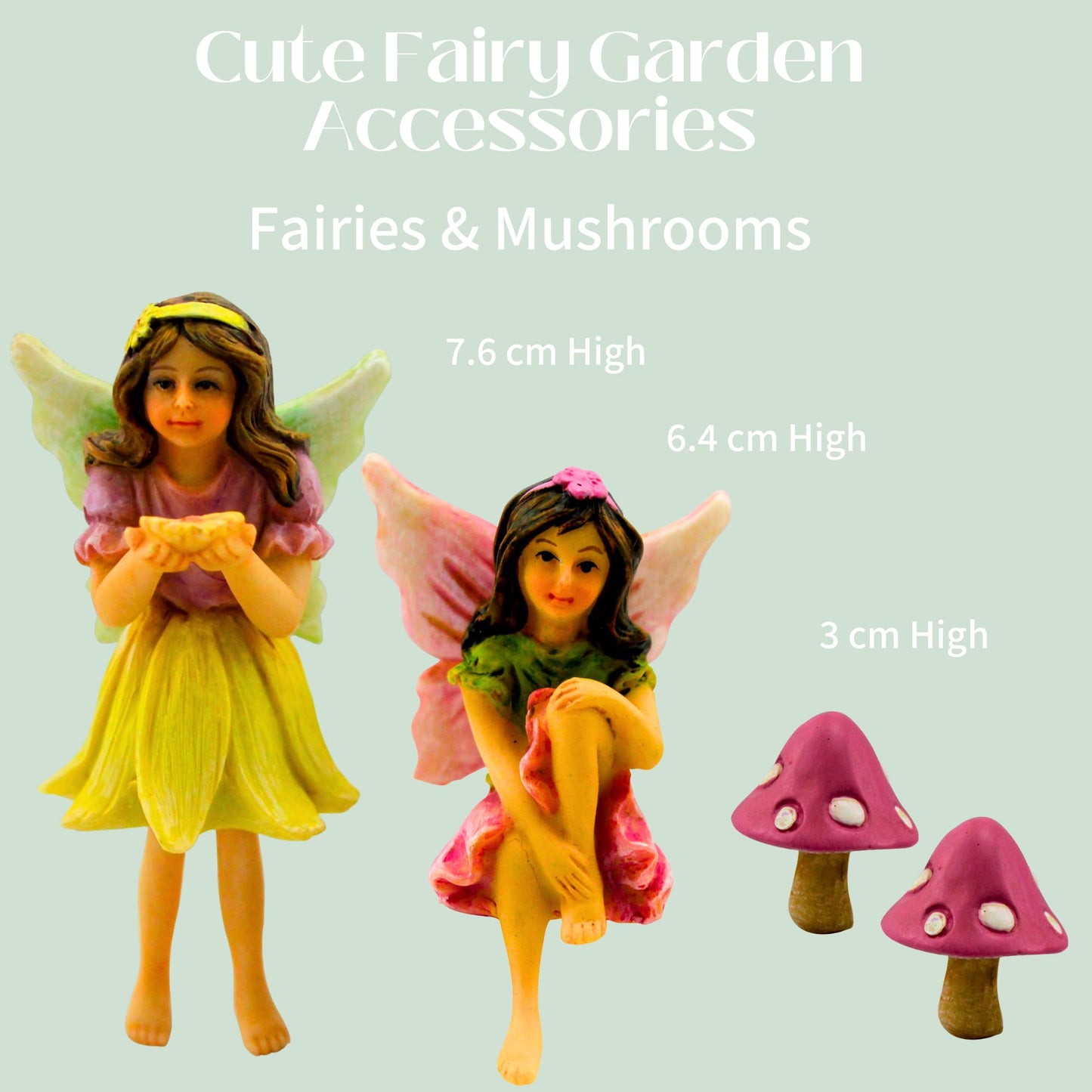 PRETMANNS Fairy Garden Accessories Starter Kit with Figurines, Swing Set, Squirrel & 2 Mushrooms – Ideal for Indoor Outdoor Miniature Garden – 6 Hand-Painted Resin Items