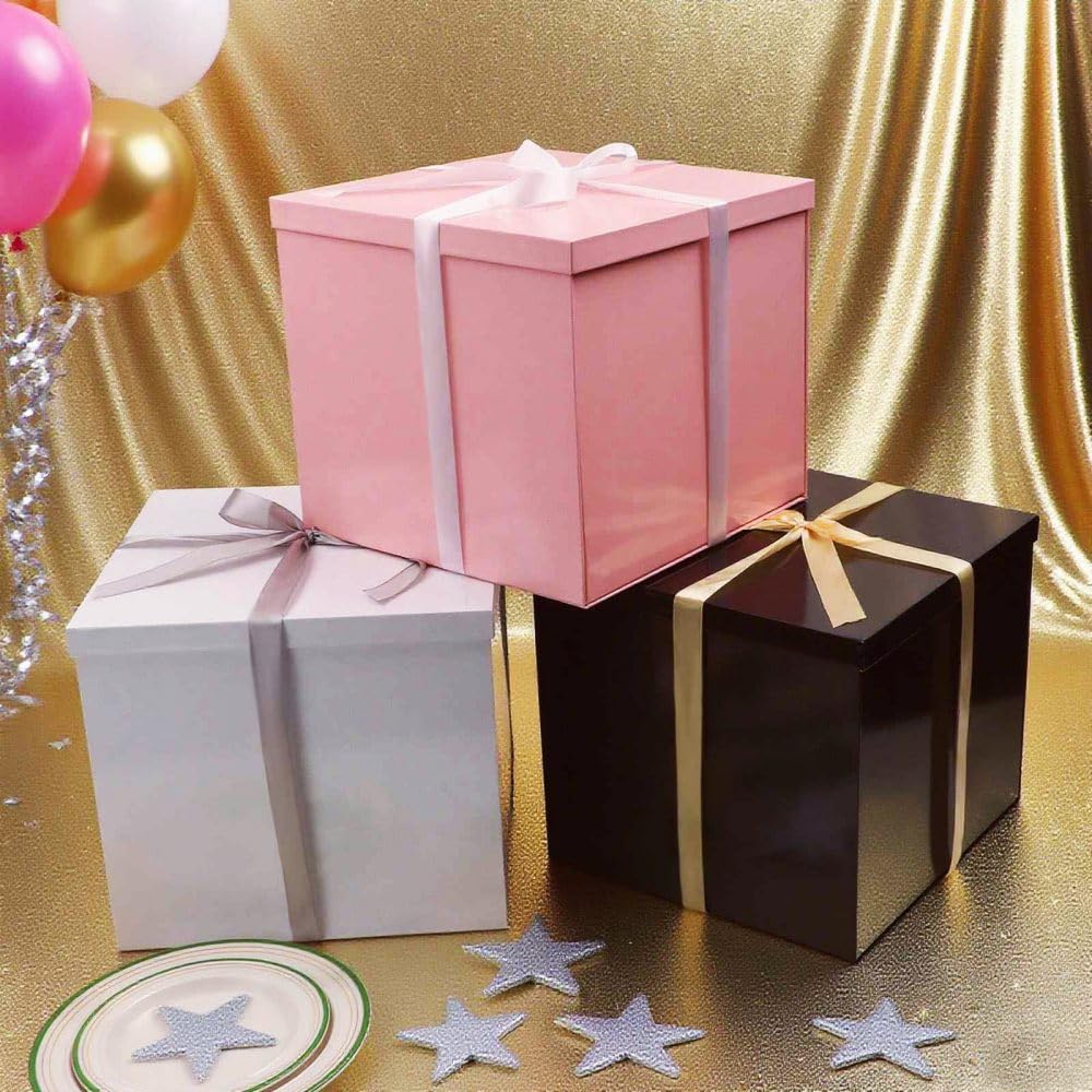 UoeRing Large Gift Box with Lid 12x12x11 Inch,Pink Gift Boxes for Presents Packaging for Birthdays,Valentine's Day,Mother's Day,Christmas with Ribbon Card Envelope Shredded Paper Fill (Matte Pink)