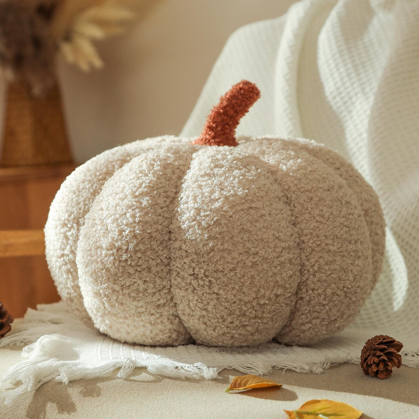 YRXRUS Pumpkin Pillows, Halloween Pumpkin Throw Pillows, Off White Shaped Pillow for Fall Room Decor Gifts, Teddy Fleece Cute 6x12 Inches Halloween Pillow, Accent Fall Pillows