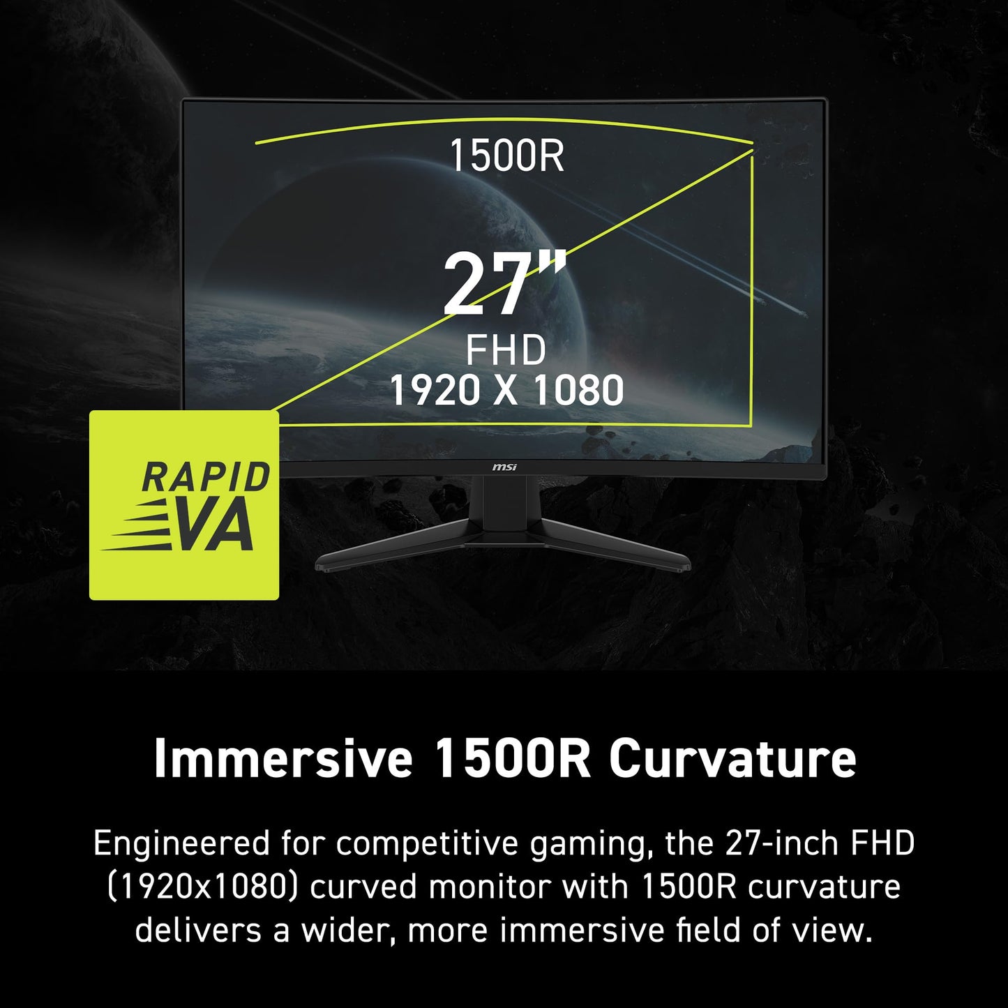 msi MAG 274CF E20 27-inch 1920 x 1080 (FHD) Gaming Monitor, 200Hz, Adaptive Sync, HDMI, DisplayPort, VESA Mountable, Tilt Adjustable, 0.5ms, Black