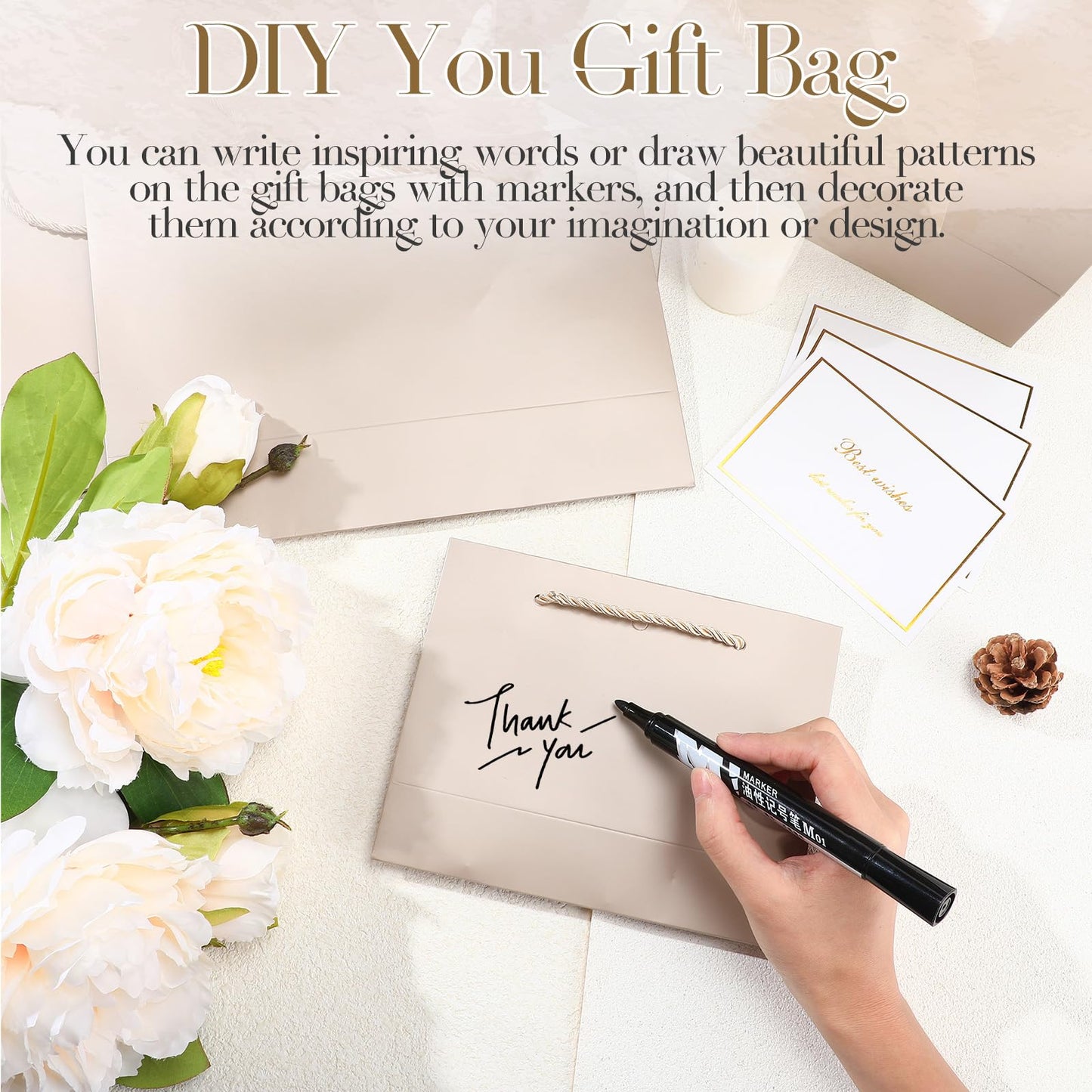 Maitys 10 Set Paper Gift Bags Assorted Sizes with Ribbon, Greeting Card Tissue Paper (3 Large 12.6", 3 Medium 11", 4 Small 7.5") Luxury Gift Bags for Anniversary Presents Wedding Bridesmaid Birthday