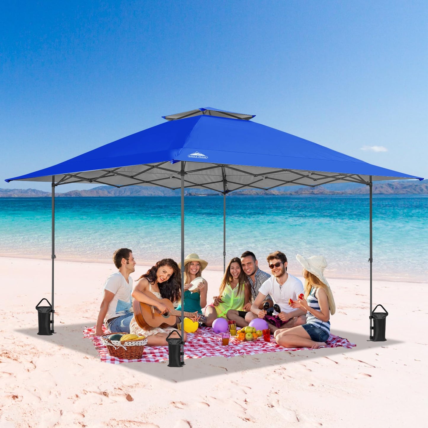EAGLE PEAK 13x13 Straight Leg Pop Up Canopy Tent Instant Outdoor Canopy Easy Single Person Set up Folding Shelter w/Auto Extending Eaves 169 Square Feet of Shade (Blue)