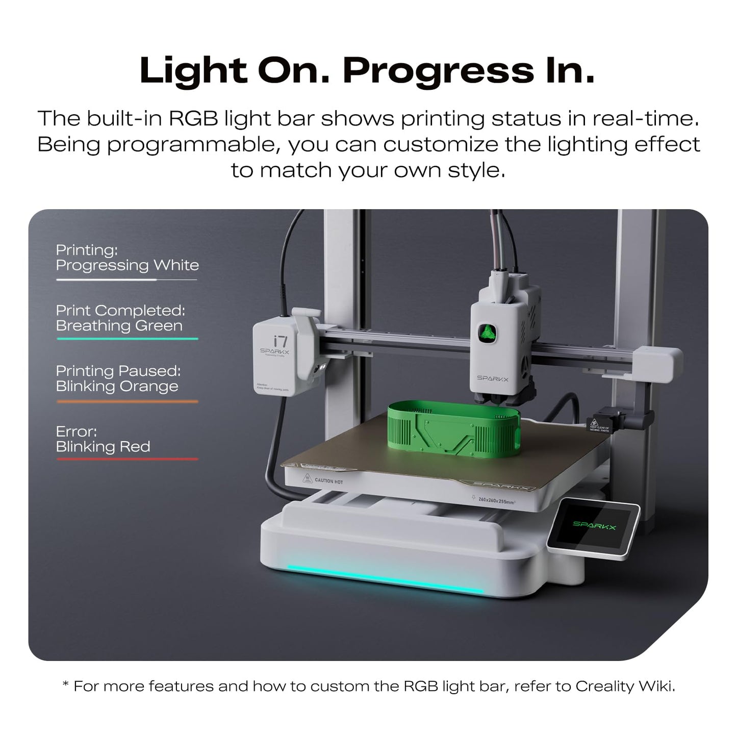 Creality SPARKX i7 3D Printer, Multi Color Need CFS AI Photo 3D Printing 500mm/s High Speed 95% Pre-Assemble RGB Light Smart AI Camera Auto-Leveling Essential Parts Low Noise 10.24×10.24×10 inch
