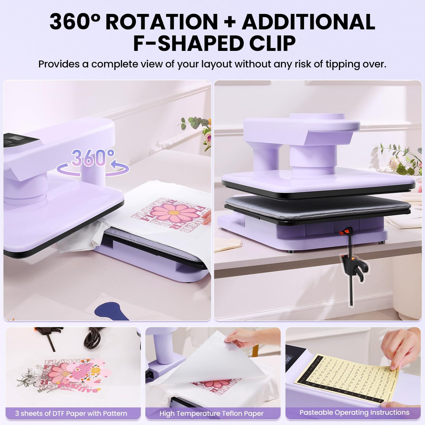 Whubefy Swivel Auto Heat Press Machine 15x15, 360° Swing Away Smart T-Shirt Printing W/Auto Release & Auto-Off, Adjustable Pressure & Higher Heating Height for HTV, Sublimation, Heat Transfer Projects