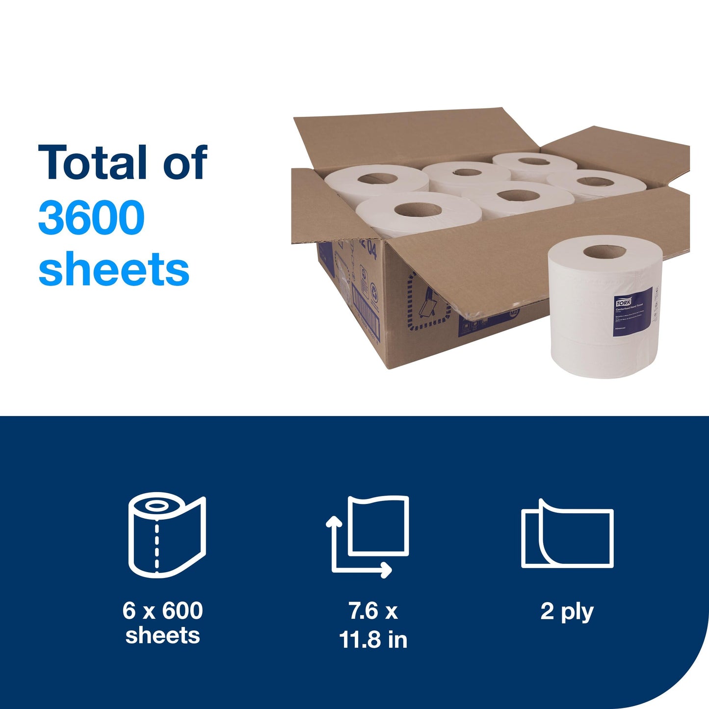 Tork Soft Centerfeed Hand Towel White M2, High Absorbency, 6 x 600 Sheets, 121204