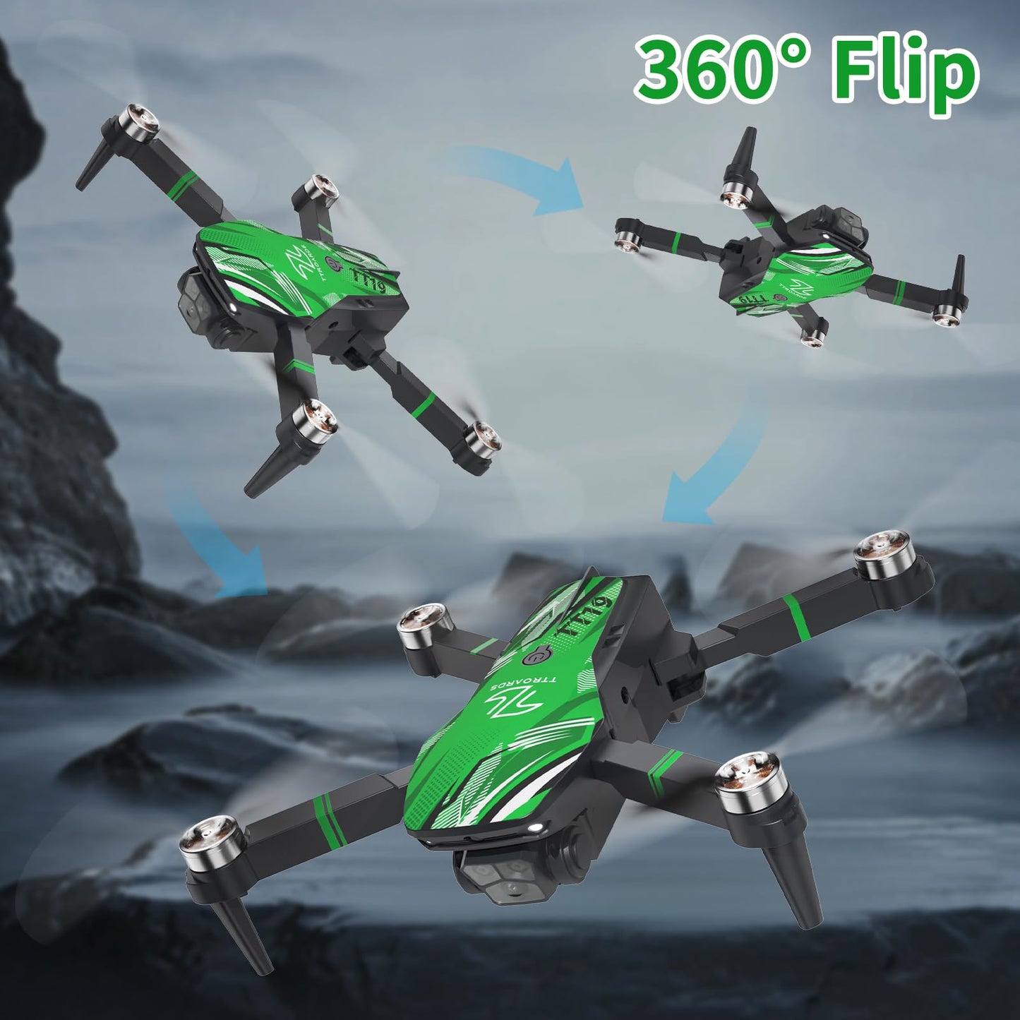 TTROARDS TT19 Drone with 1080P Camera for Adults, Drones with 270° Obstacle Avoidance Function, Brushless Motor, Level 3 Wind Resistance, Foldable Quadcopter Mini Drone for Beginners, Green
