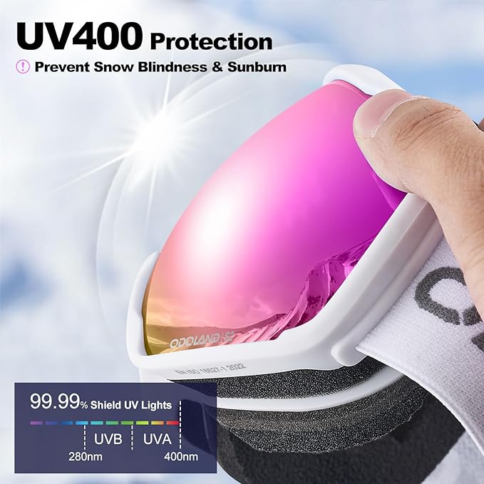 Odoland Snow Ski Goggles S2 Double Lens Anti-Fog OTG Windproof UV400 Eyewear for Men, Women and Youth-Skiing Snowboarding