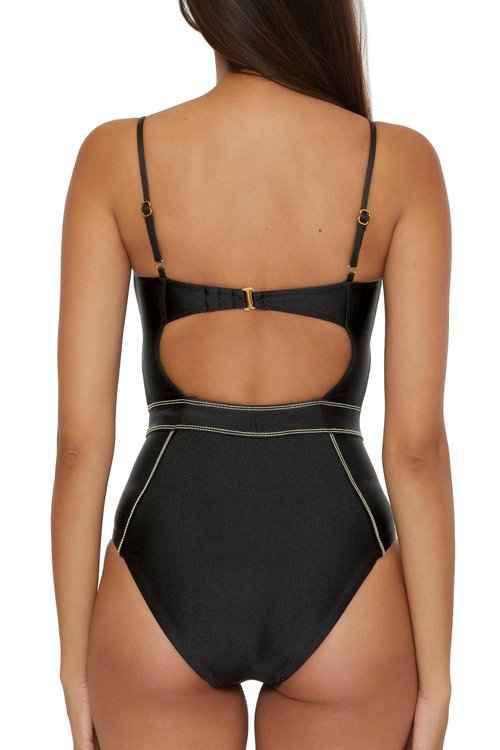 BECCA Color Sheen - Women's One Piece Swimsuit, Sexy Satin, Bathing Suits for Women, Black, Large