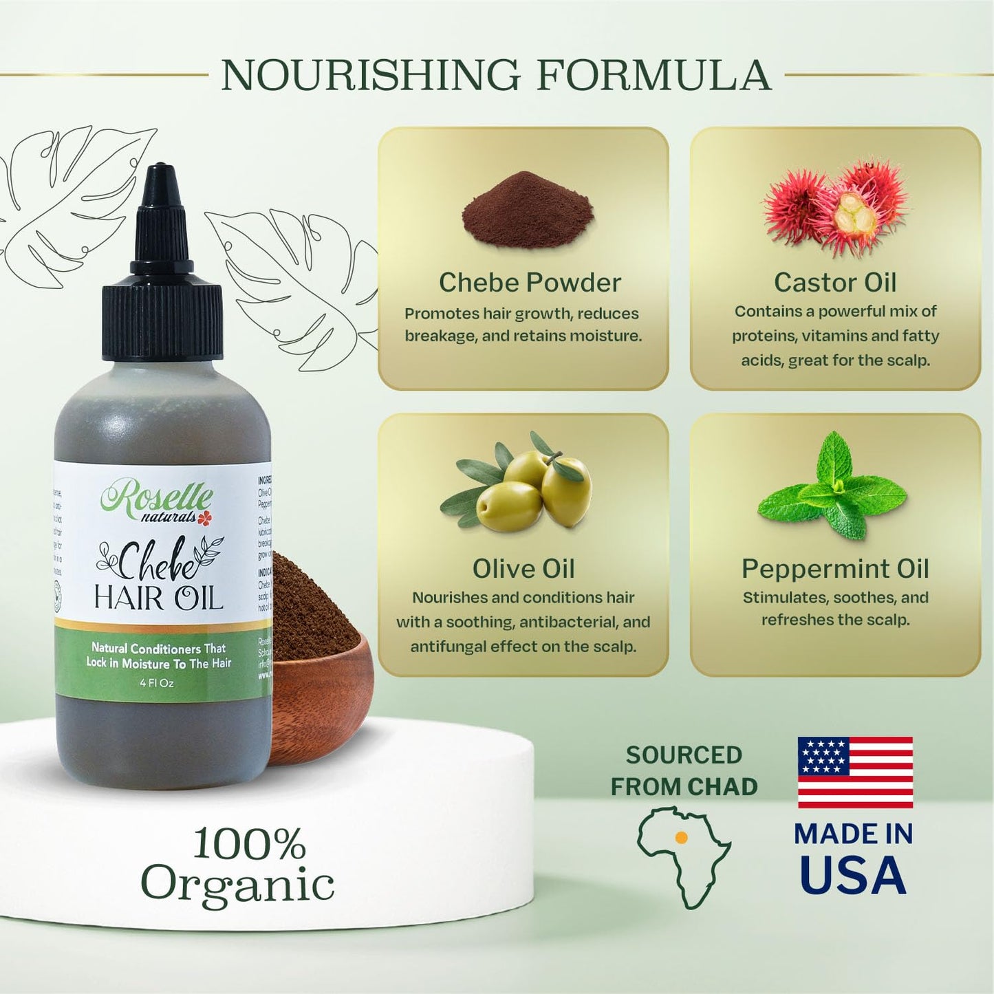 Roselle Naturals Chebe Oil for Hair Growth for Black Women, Chebe Oil Hair Growth Products Made in USA 4 Fl Oz - Chebe Powder Ch