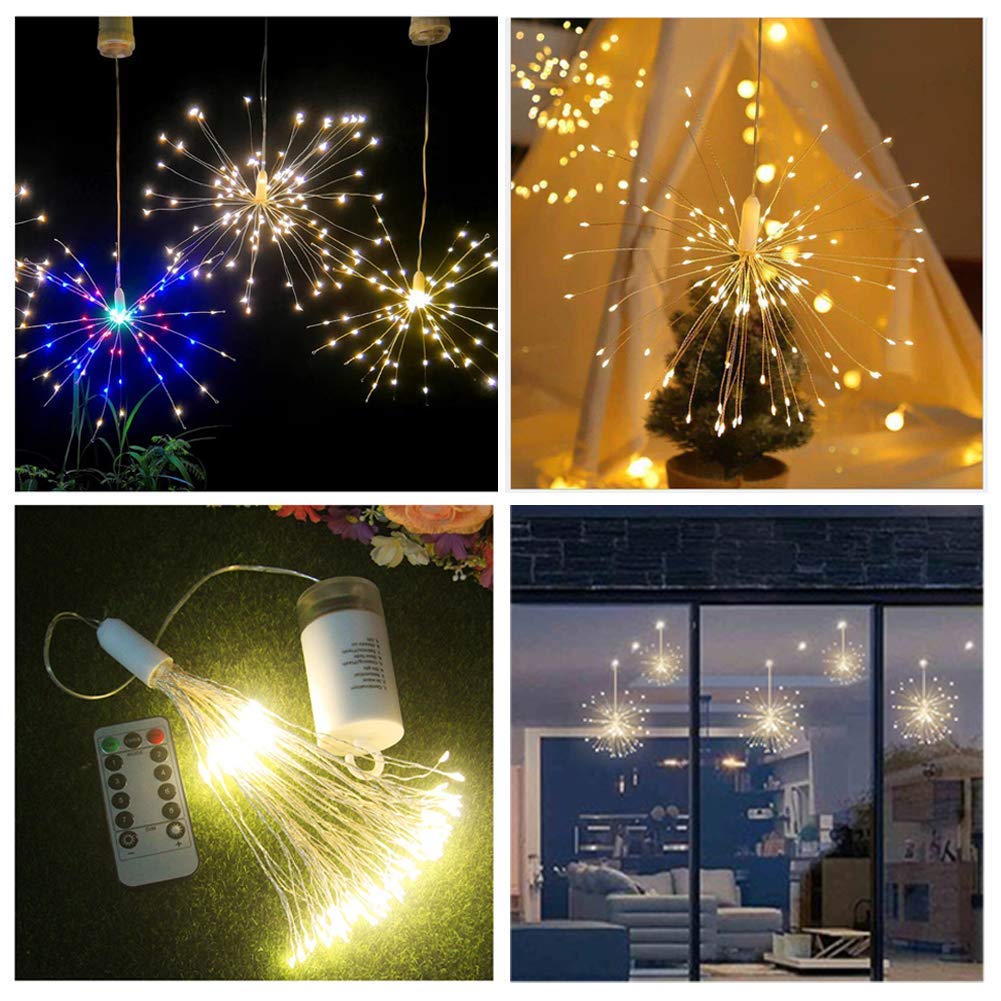 FOOING 4 Pack Firework Lights Led Copper Wire Star String Lights 8 Modes Battery Operated Fairy Lights with Remote,Wedding Decorative Hanging Lights for Party Patio Garden Decoration