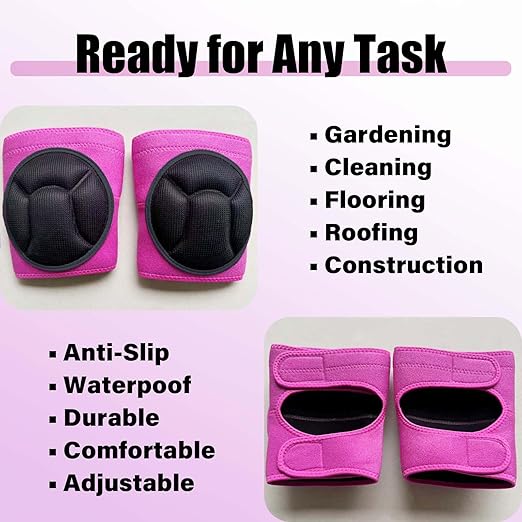 Womens Knee Pads for Kneeling on Floors, Soft EVA Foam Knee Protectors for Gardening Cleaning Floor, Adjustable Straps on Kneepads for Concrete Worker Carpenter Painter Cleaner Cawler Retailer for Christmas, Pink L