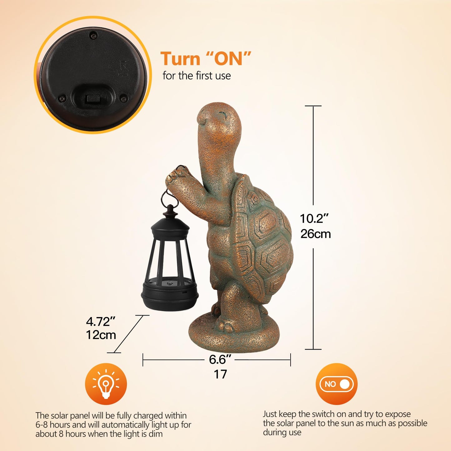 Roundot Turtle Solar Powered Outdoor Garden Statue, Resin Statue with Solar Light Lantern, Decorative Lawn, Yard Outdoor Turtle Decoration. Unique Home Decoration, Gifts for Women