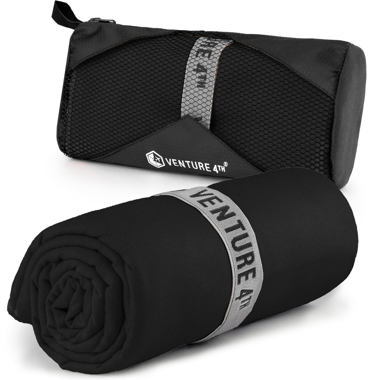 VENTURE 4TH Quick Dry Towel. Microfiber Travel Towel Ideal for Camping, Hiking, Backpacking, Gym. Lightweight & Fast Drying Travel Towels for Body. Compact & Easy to Pack - Black (40.00" x 21.00")