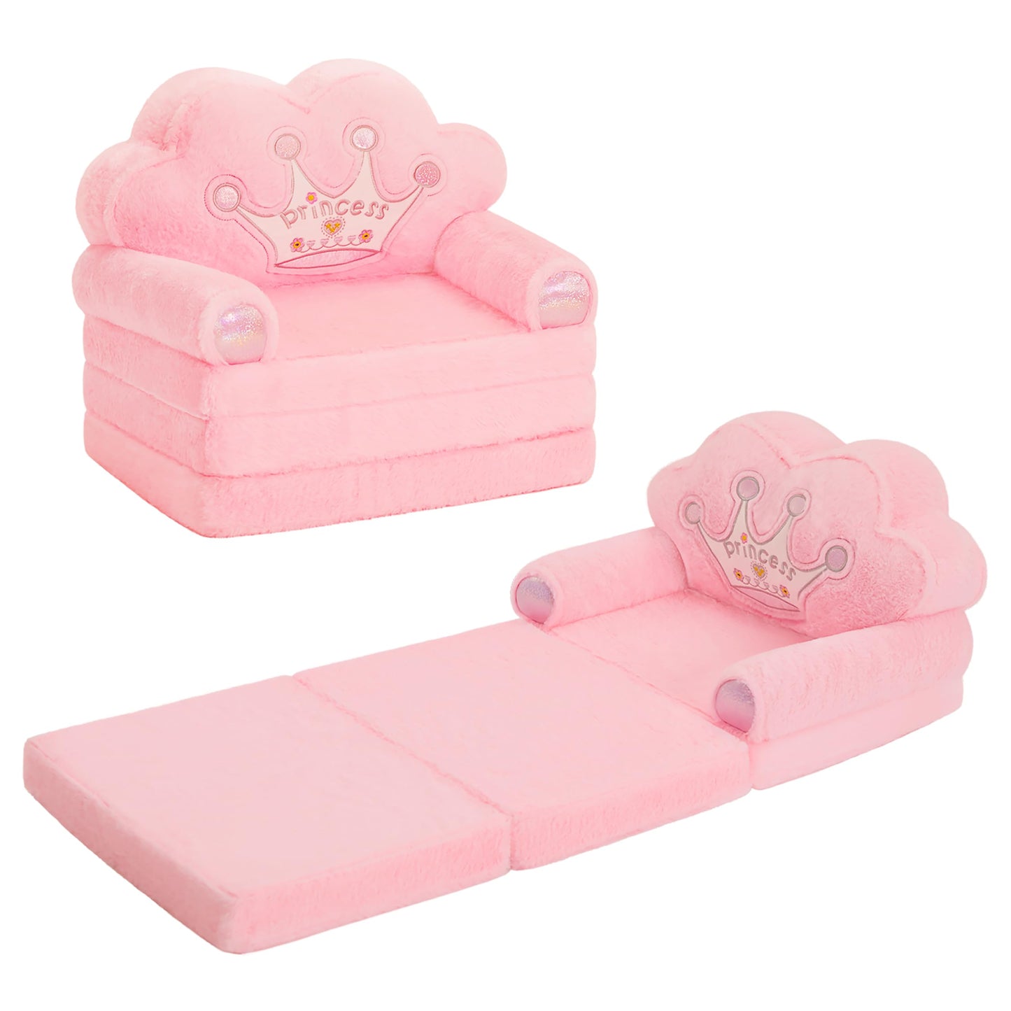 MOONBEEKI Toddler Chair Comfy，Foldable Princess Kids Couch for Girl, Toddler Recliners for Kids Over 18 Months, Baby Furniture for Bedroom and Playroom，Pink
