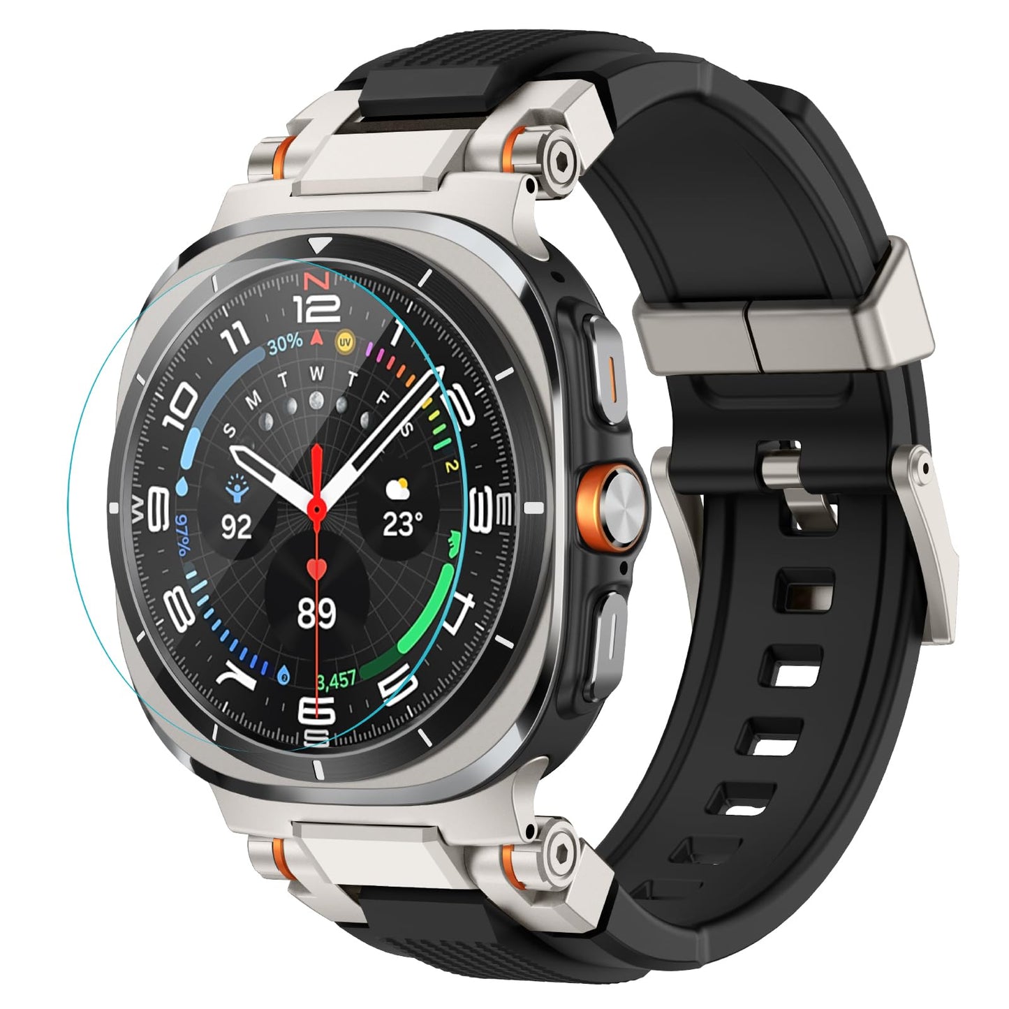 Amband For Samsung Galaxy Watch Ultra (2024) Bands For Men, Metal Connector Rugged Strap With Glass Screen Protector Compatible