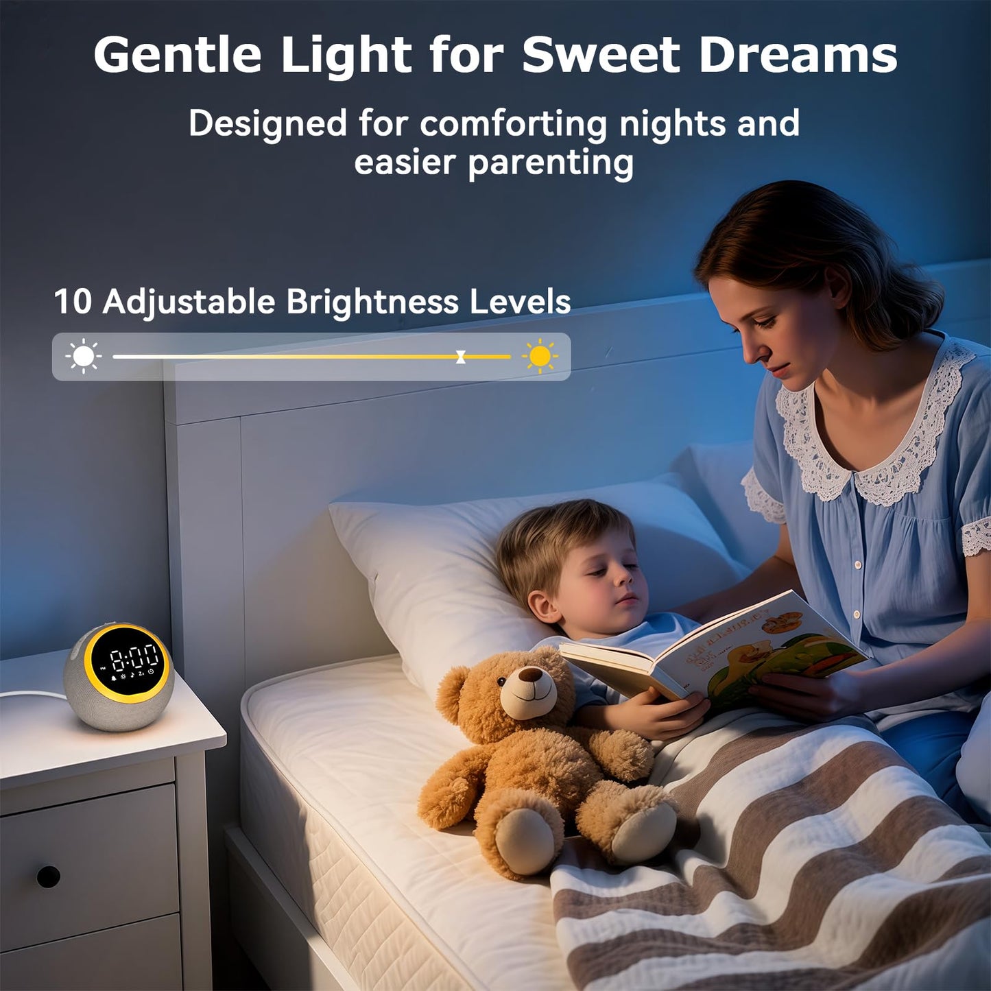 Sound Machine Alarm Clock for Sleep: Digital Alarm Clocks for Bedrooms, 25 Soothing Sounds, 7 Gentle Wake-up Sounds, 16 Adjustable Volume & Timer, Memory Function (Gray)