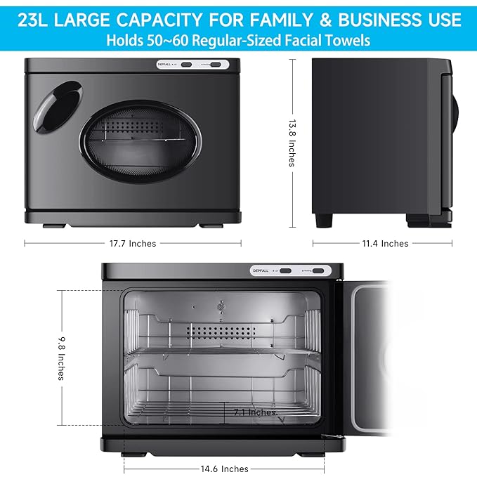 Hot Towel Warmer, Professional 23L Large Capacity Hot Towel Cabinet, 2-in-1 Spa Towel Warmers for Facials, Barber, Salon, Esthetician, Upgrade Fast Heating Aluminum Interior, Black w/Window
