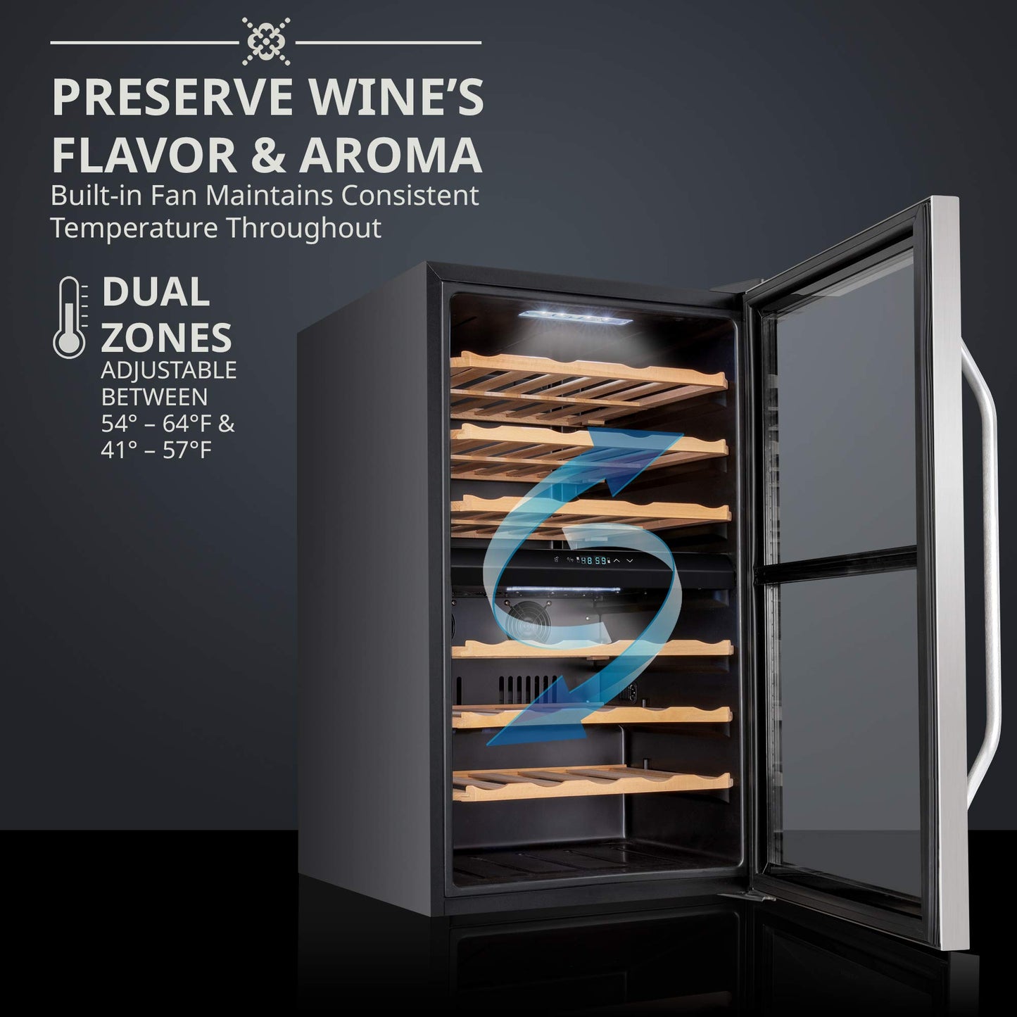 Ivation 43 Bottle Dual Zone Wine Cooler Refrigerator w/Lock | Large Freestanding Wine Cellar For Red, White, Champagne & Sparkling Wine | 41f-64f Digital Temperature Control Fridge Stainless Steel