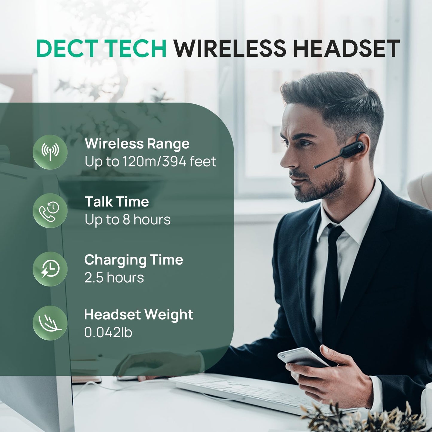 Yealink Wh67 Wireless Dect Headset Upgrade,Teams Certified,Compatible With Desk Phone, Pc, Mobile Phone, Office Single Ear (Mono