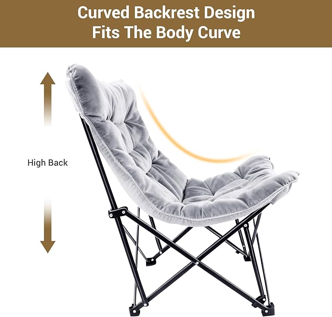 WTVIDAS Oversized Padded Camping Chair with High Back Heavy Duty Folding Comfy Chair Butterfly Chair for Adults Lawn Patio Outdoor