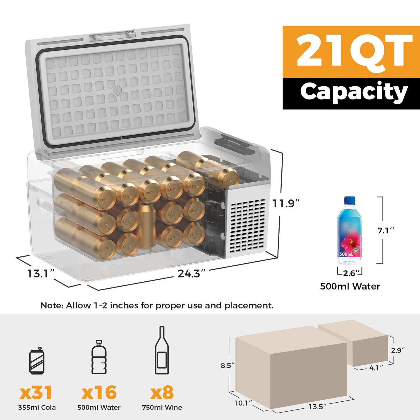 Setpower 12V Refrigerator 50 Hours Backup Cooling 21 Quart 12V Coolers for Vehicles Portable Freezer for Travel Car Fridge Electric Cooler for Car Camping Truck Van RV SUV Road Trip (RF20,Grey)