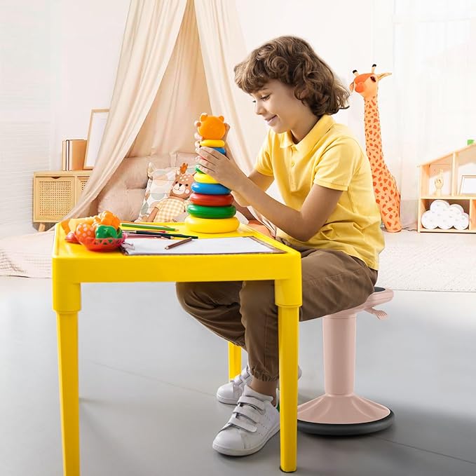 Giantex Wobble Stools for Classroom Seating, 24" Wiggle Stool with Adjustable Height, Sitting Balance Chair for School Active Learning, Office Stand Up, Flexible Seating Wobble Chair (Peach Pink)
