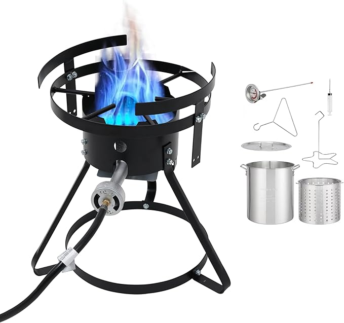 Red Mountain Valley Propane Gas Single Burner, Outdoor Camp Stove with 30Qt Pot and Timer, Seafood Boil, Outdoor Propane S...