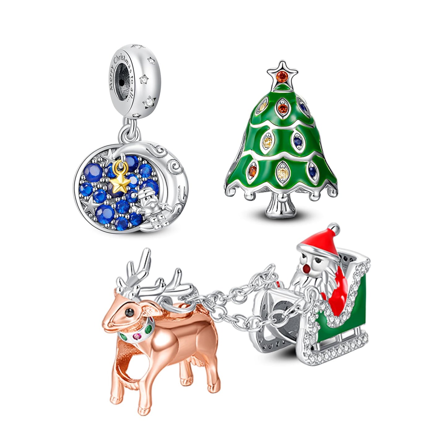 Annmors 925 Sterling Silver Charms fit Bracelets Necklaces Christmas Santa Tree Dangle Beads with 5A Cubic Zirconia Christmas Va