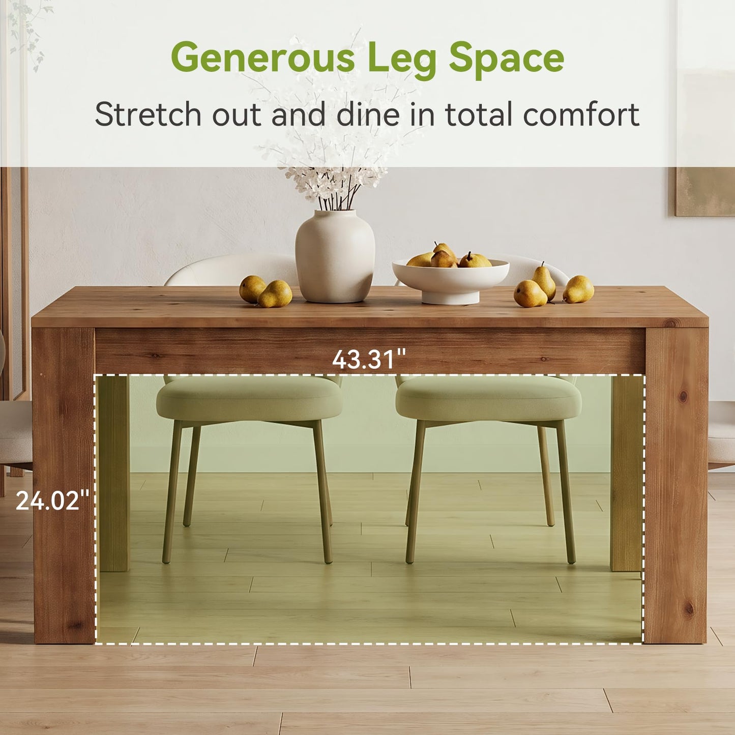 LITTLE TREE 55.12" Solid Wood Rectangular Dining Table, 30.71" Height Farmhouse Kitchen Table with Thick Legs for 4-6 People, Warm Rustic Brown(Table Only)