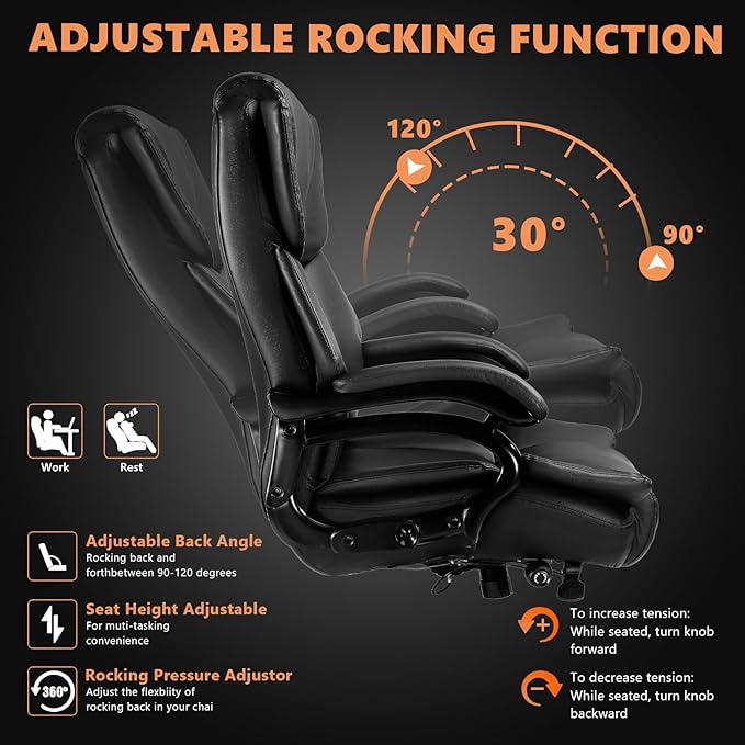 Indulgear 500lbs Big and Tall Office Chair with Dual Rubber Wheel, Heavy Duty Office Chair for Low Back Pain Relief, Large Executive Desk Chair with Adjustable Lumbar Support